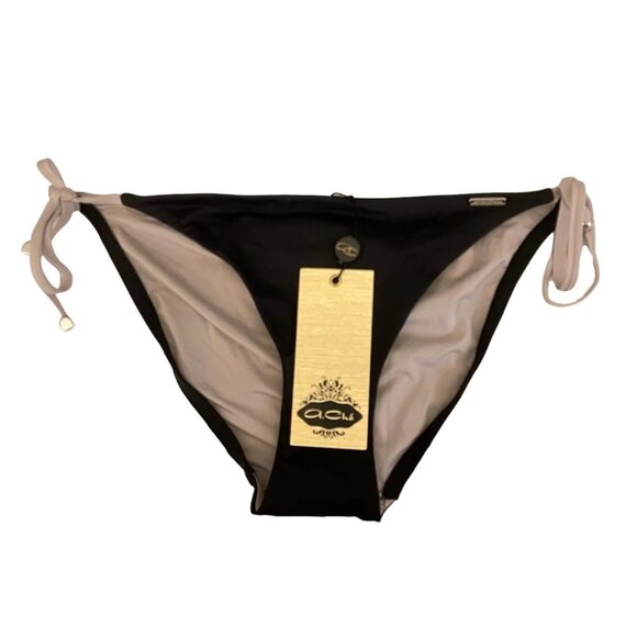 NWT A.Che Side Tie Ruched Back String Bikini Bottoms in Black Sz. XS - Picture 2 of 3